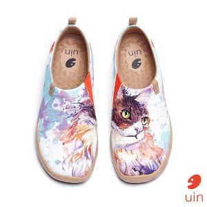 uin 西班牙原創設計 女鞋 帆布鞋 懶人鞋 緬因貓彩繪休閒鞋W1109546