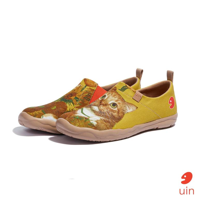 uin 西班牙原創設計 女鞋 帆布鞋 懶人鞋 向日葵與貓彩繪休閒鞋W1010924