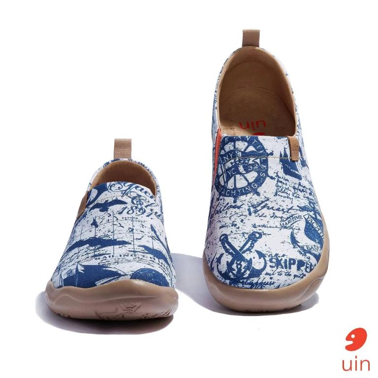 uin 西班牙原創設計 男鞋 帆布鞋 懶人鞋 航海圖彩繪休閒鞋M1010377