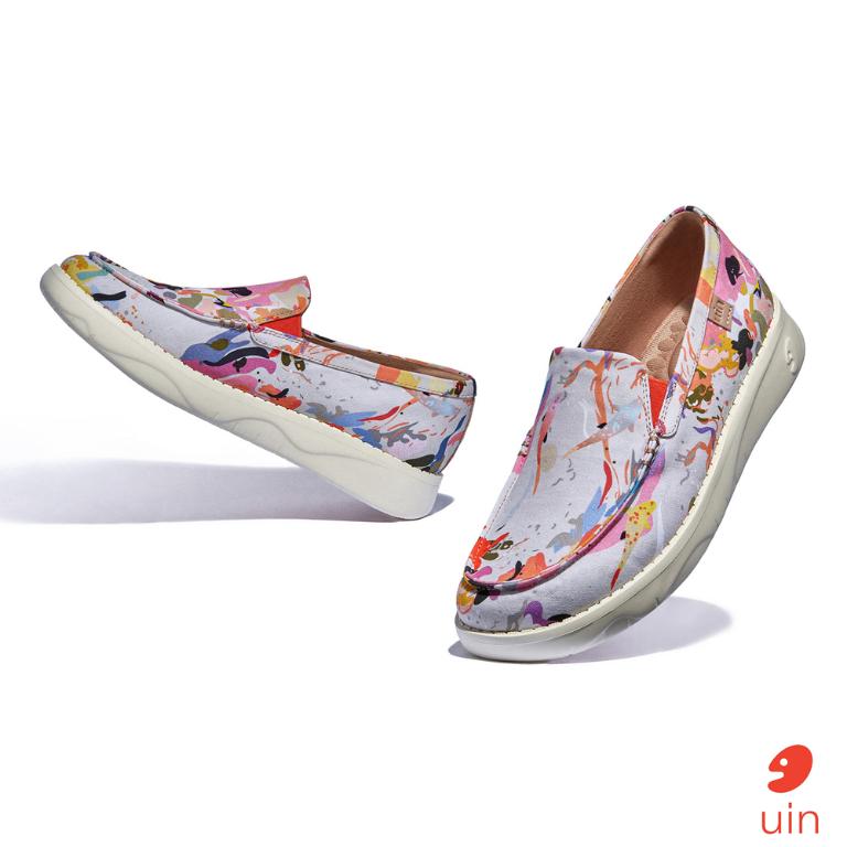uin 西班牙原創設計 女鞋 帆布鞋 懶人鞋 樂褔鞋 彩色紋身彩繪休閒鞋W1960646