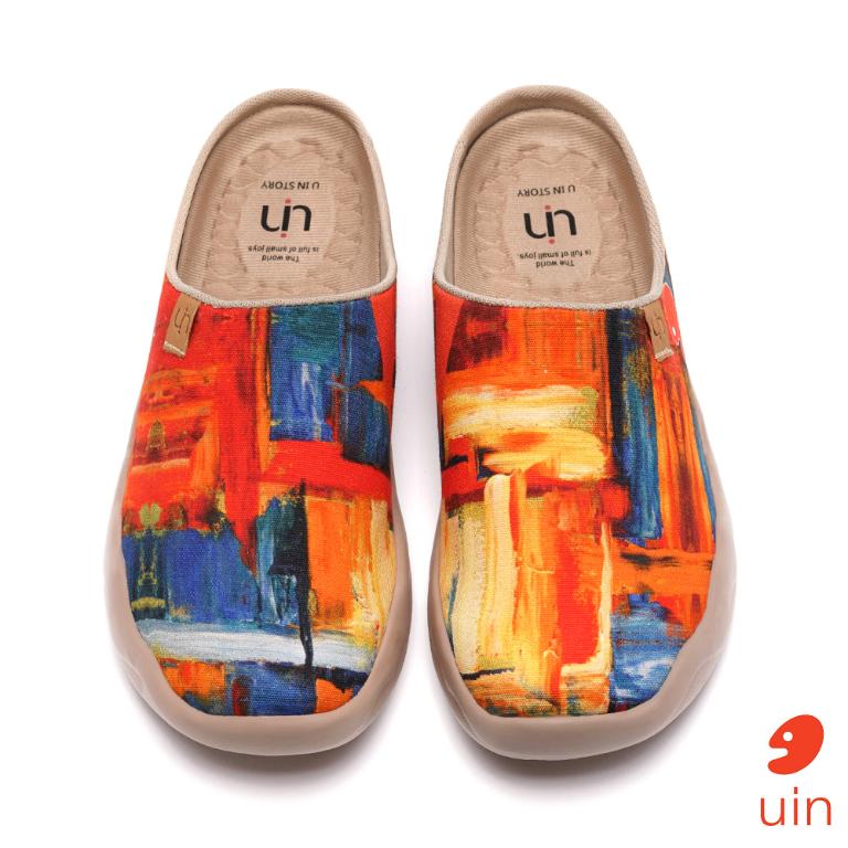 uin 西班牙原創設計 女鞋 帆布鞋 懶人鞋 半包鞋 半拖鞋 色猜彩繪休閒鞋W0107067