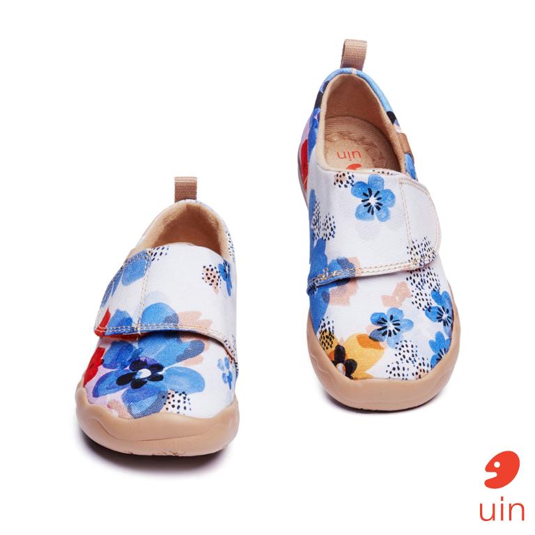 uin 西班牙原創設計  童鞋 黏帶 帆布鞋 藍染花彩繪休閒鞋K1109141