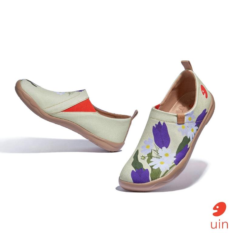 uin 西班牙原創設計 女鞋 帆布鞋 懶人鞋 紫色鬱金香彩繪休閒鞋W1010584