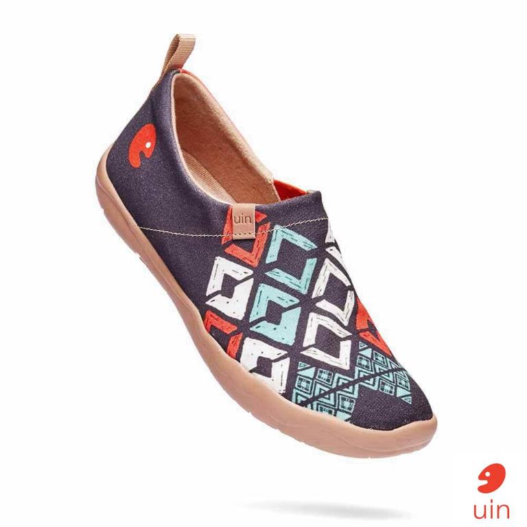 uin 西班牙原創設計 女鞋 帆布鞋 懶人鞋 菱紋彩繪休閒鞋W1109354
