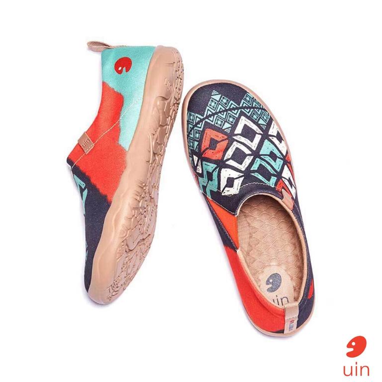 uin 西班牙原創設計 女鞋 帆布鞋 懶人鞋 菱紋彩繪休閒鞋W1109354