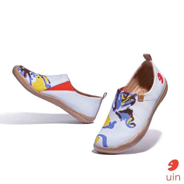 uin 西班牙原創設計 女鞋 帆布鞋 懶人鞋 蝶舞郁香彩繪休閒鞋W1010586