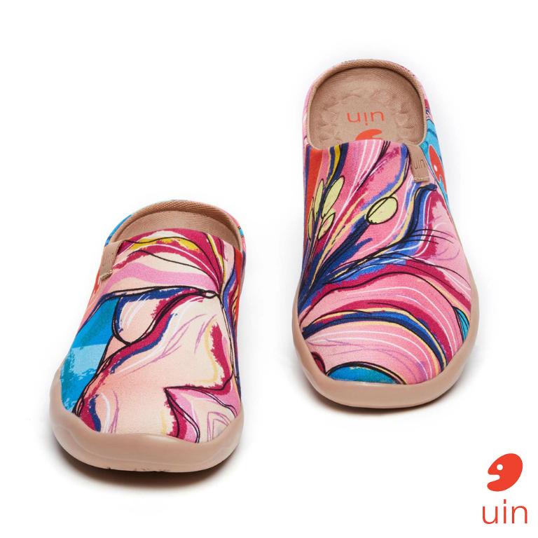 uin 西班牙原創設計 女鞋 帆布鞋 懶人鞋 半包鞋 半拖鞋 怒放百合2彩繪休閒鞋W1220175