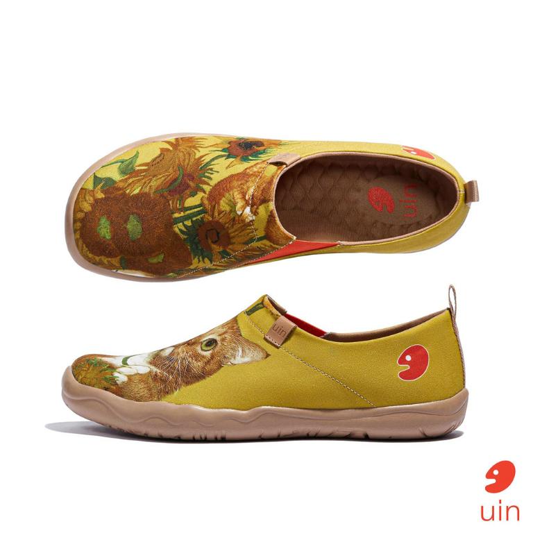 uin 西班牙原創設計 女鞋 帆布鞋 懶人鞋 向日葵與貓彩繪休閒鞋W1010924