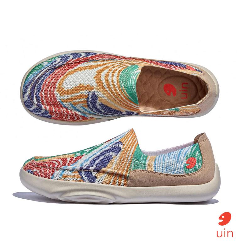 uin 西班牙原創設計 女鞋 帆布鞋 懶人鞋 樂褔鞋 彩色洋流彩繪休閒鞋W1950638