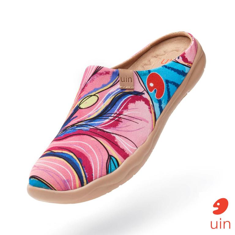 uin 西班牙原創設計 女鞋 帆布鞋 懶人鞋 半包鞋 半拖鞋 怒放百合2彩繪休閒鞋W1220175
