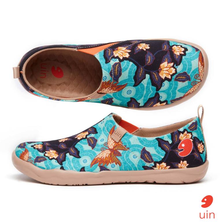 uin 西班牙原創設計 女鞋 帆布鞋 懶人鞋 蝶舞蠟染彩繪休閒鞋W1010039