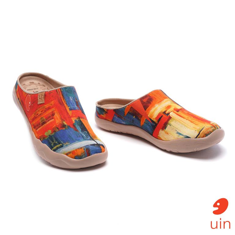uin 西班牙原創設計 女鞋 帆布鞋 懶人鞋 半包鞋 半拖鞋 色猜彩繪休閒鞋W0107067