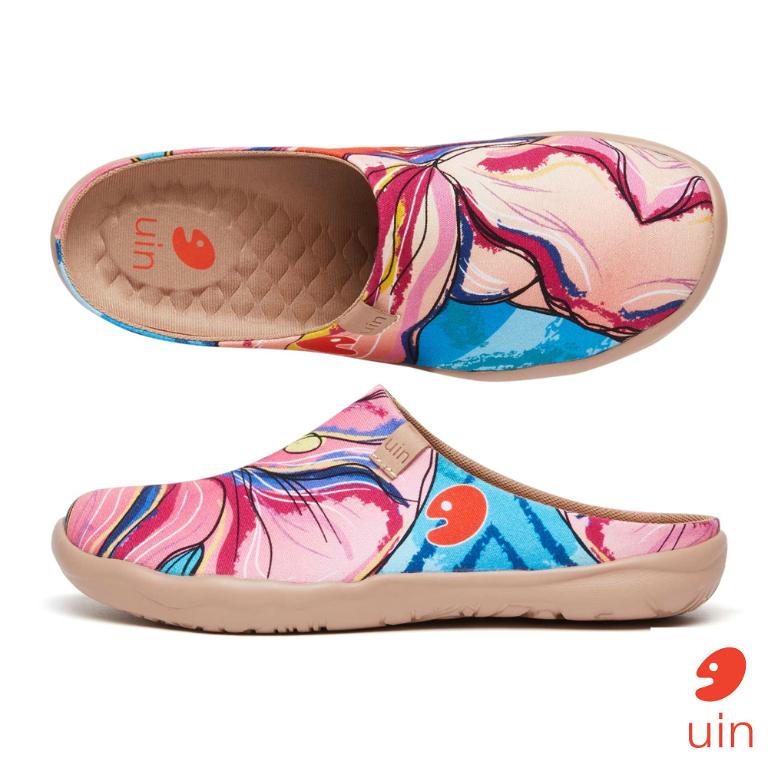 uin 西班牙原創設計 女鞋 帆布鞋 懶人鞋 半包鞋 半拖鞋 怒放百合2彩繪休閒鞋W1220175