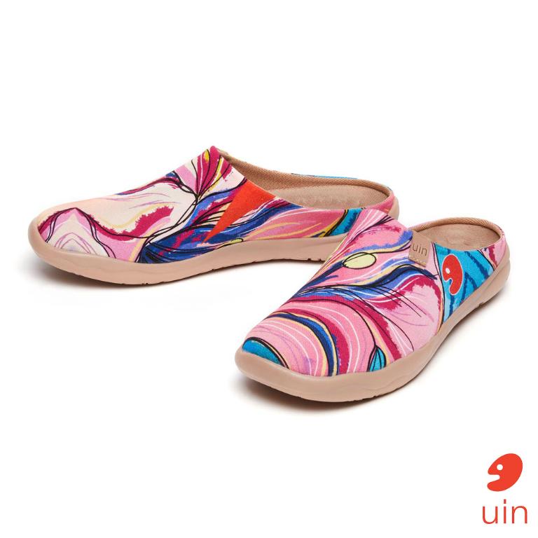 uin 西班牙原創設計 女鞋 帆布鞋 懶人鞋 半包鞋 半拖鞋 怒放百合2彩繪休閒鞋W1220175