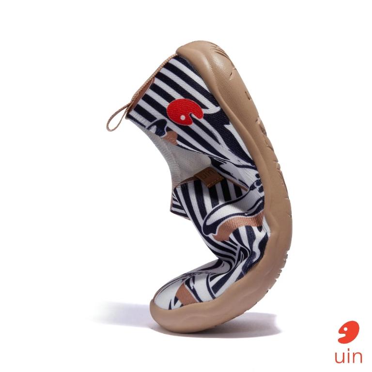 uin 西班牙原創設計 女鞋 帆布鞋 懶人鞋 條紋花開彩繪休閒鞋W1010561