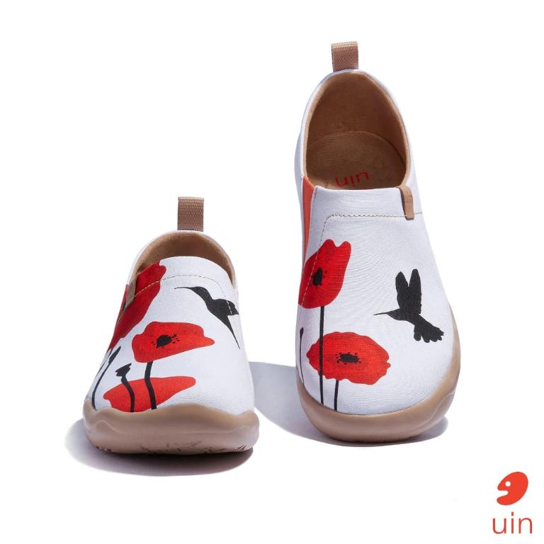uin 西班牙原創設計 女鞋 帆布鞋 懶人鞋 蜂鳥紅花彩繪休閒鞋W1010607