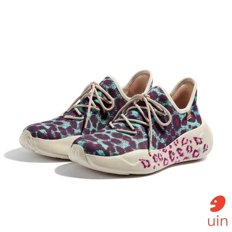 uin 西班牙原創設計 女鞋 運動鞋 聖塞巴斯蒂安2藍紫豹彩繪休閒鞋W1590515