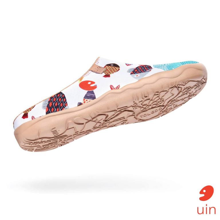 uin 西班牙原創設計 女鞋 半包鞋 半拖鞋 帆布鞋 懶人鞋 魚趣彩繪休閒鞋W1122521