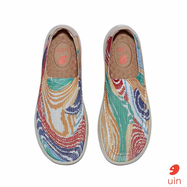 uin 西班牙原創設計 女鞋 帆布鞋 懶人鞋 樂褔鞋 彩色洋流彩繪休閒鞋W1950638