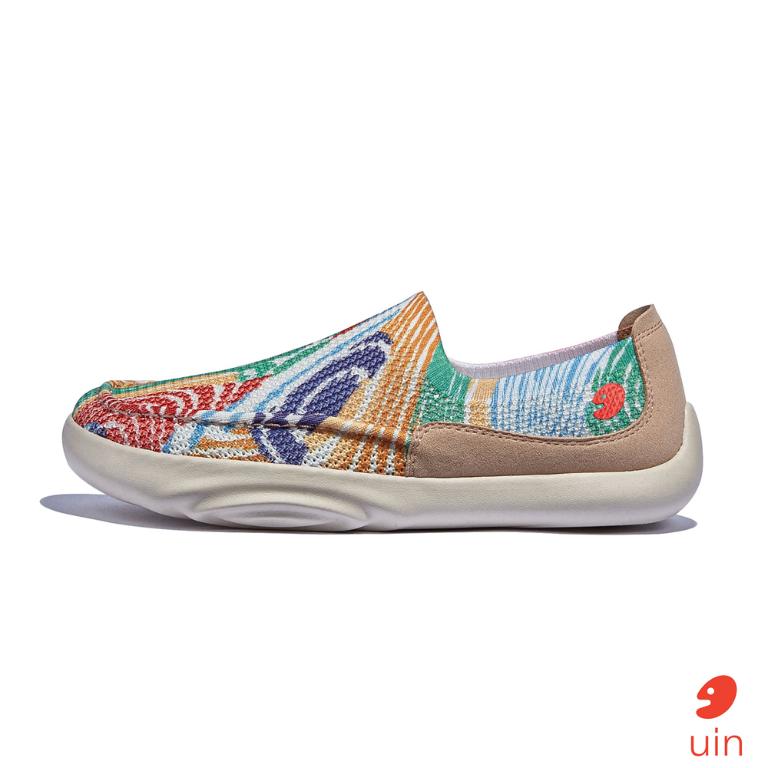 uin 西班牙原創設計 女鞋 帆布鞋 懶人鞋 樂褔鞋 彩色洋流彩繪休閒鞋W1950638