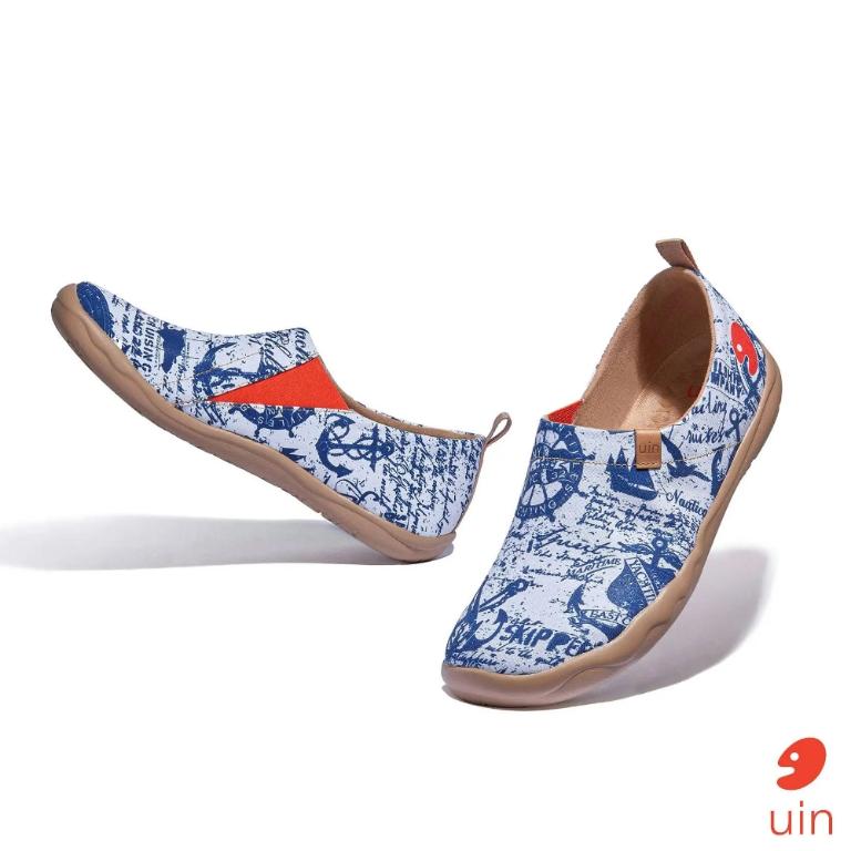 uin 西班牙原創設計 男鞋 帆布鞋 懶人鞋 航海圖彩繪休閒鞋M1010377