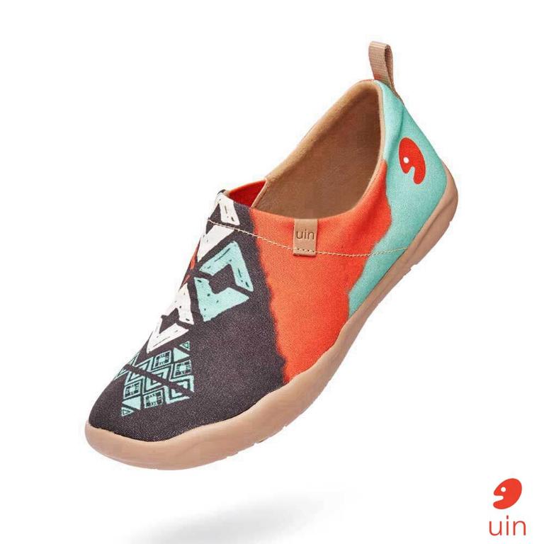 uin 西班牙原創設計 女鞋 帆布鞋 懶人鞋 菱紋彩繪休閒鞋W1109354