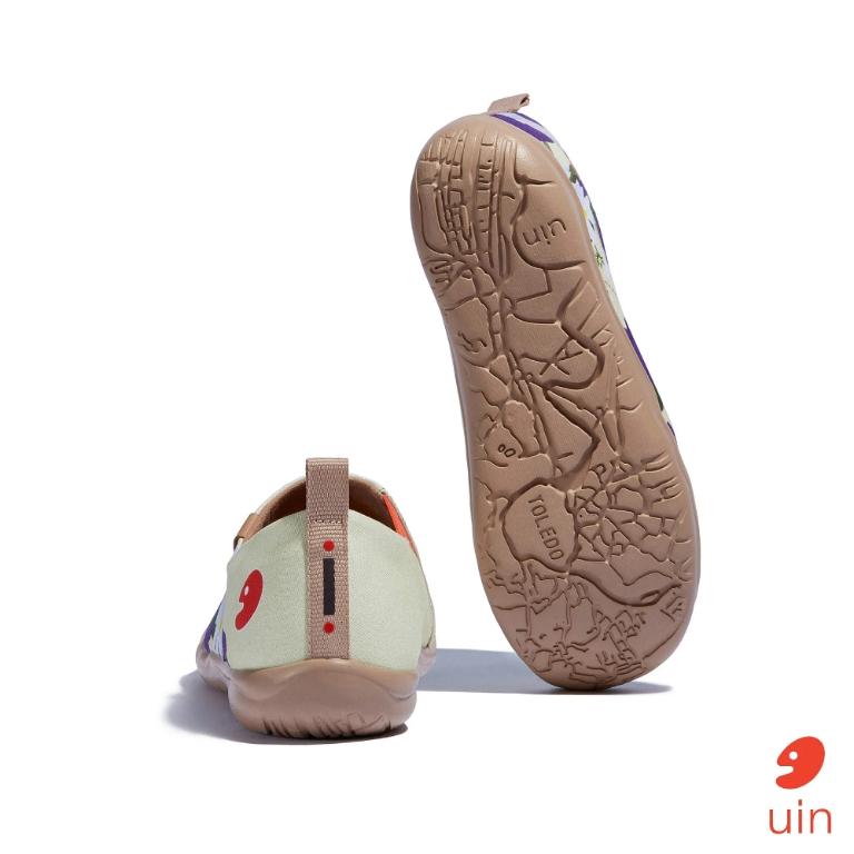 uin 西班牙原創設計 女鞋 帆布鞋 懶人鞋 紫色鬱金香彩繪休閒鞋W1010584