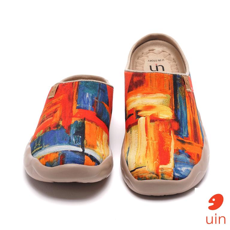 uin 西班牙原創設計 女鞋 帆布鞋 懶人鞋 半包鞋 半拖鞋 色猜彩繪休閒鞋W0107067