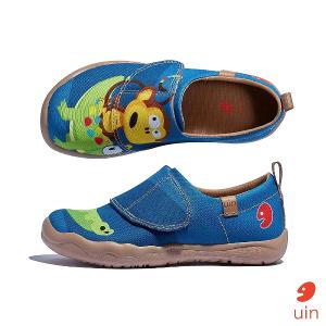 uin 西班牙原創設計 童鞋 黏帶 帆布鞋 猴子與鱷魚彩繪休閒鞋K1010052