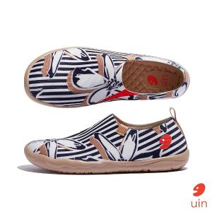 uin 西班牙原創設計 女鞋 帆布鞋 懶人鞋 條紋花開彩繪休閒鞋W1010561