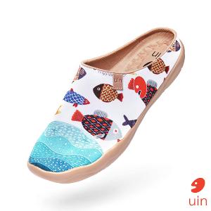uin 西班牙原創設計 女鞋 半包鞋 半拖鞋 帆布鞋 懶人鞋 魚趣彩繪休閒鞋W1122521