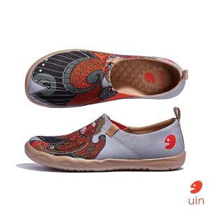 uin 西班牙原創設計 男鞋 帆布鞋 懶人鞋 獵鷹彩繪休閒鞋M1010368