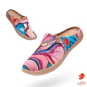 uin 西班牙原創設計 女鞋 帆布鞋 懶人鞋 半包鞋 半拖鞋 怒放百合2彩繪休閒鞋W1220175