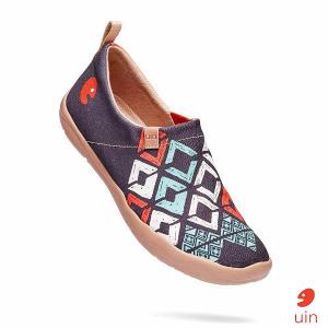 uin 西班牙原創設計 女鞋 帆布鞋 懶人鞋 菱紋彩繪休閒鞋W1109354
