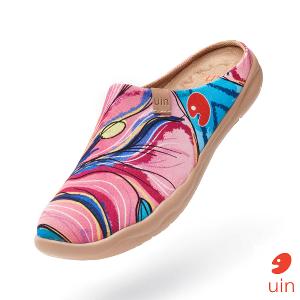 uin 西班牙原創設計 女鞋 帆布鞋 懶人鞋 半包鞋 半拖鞋 怒放百合2彩繪休閒鞋W1220175