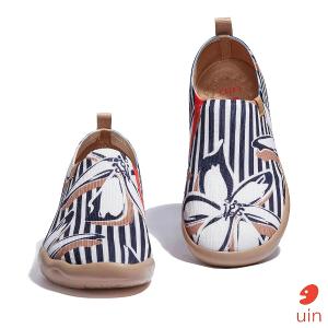 uin 西班牙原創設計 女鞋 帆布鞋 懶人鞋 條紋花開彩繪休閒鞋W1010561