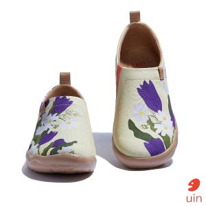 uin 西班牙原創設計 女鞋 帆布鞋 懶人鞋 紫色鬱金香彩繪休閒鞋W1010584