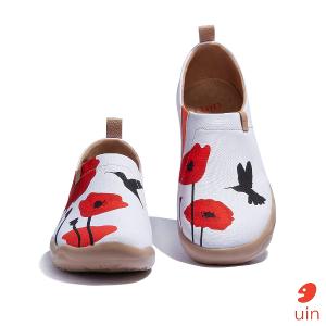 uin 西班牙原創設計 女鞋 帆布鞋 懶人鞋 蜂鳥紅花彩繪休閒鞋W1010607