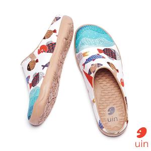 uin 西班牙原創設計 女鞋 半包鞋 半拖鞋 帆布鞋 懶人鞋 魚趣彩繪休閒鞋W1122521