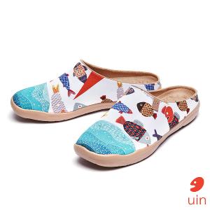 uin 西班牙原創設計 女鞋 半包鞋 半拖鞋 帆布鞋 懶人鞋 魚趣彩繪休閒鞋W1122521