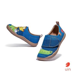uin 西班牙原創設計 童鞋 黏帶 帆布鞋 猴子與鱷魚彩繪休閒鞋K1010052