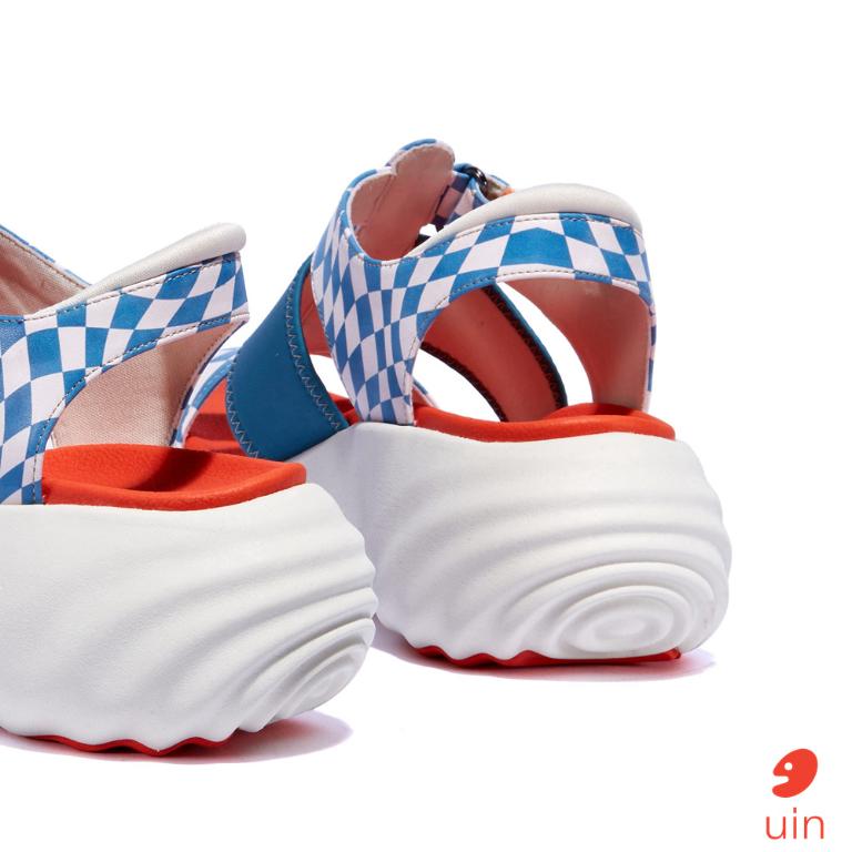 uin 西班牙原創設計 女鞋 厚底鞋 增高鞋 涼鞋 街頭藍格彩繪休閒鞋W1210741