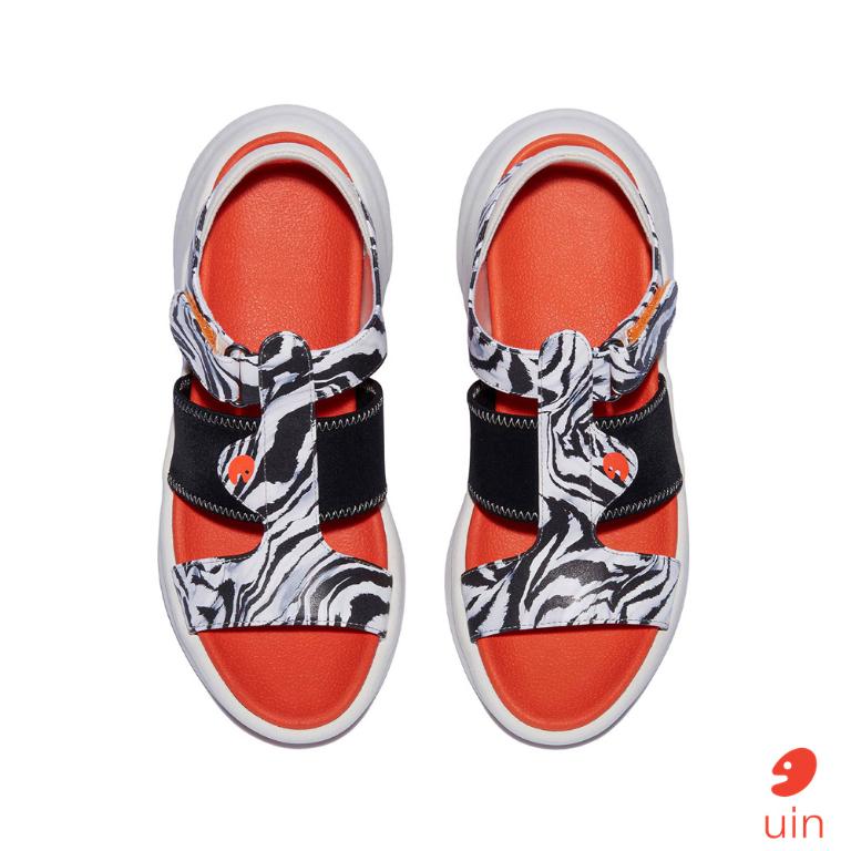 uin 西班牙原創設計 女鞋 厚底鞋 增高鞋 涼鞋 黑白豹紋彩繪休閒鞋W1210740