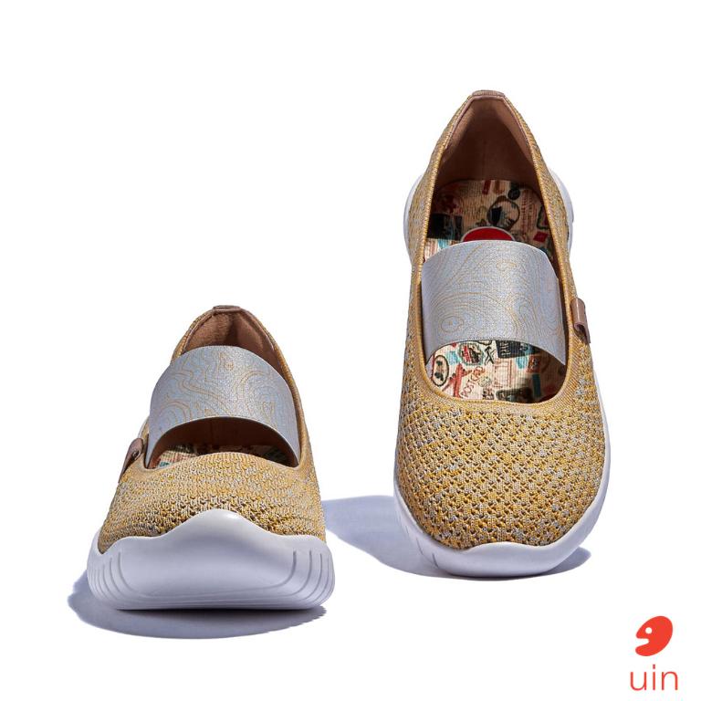 uin 西班牙原創設計 女鞋 帆布鞋 懶人鞋 梅若卡6星光黃彩繪休閒鞋W1620730