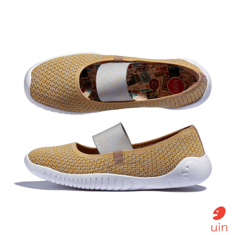 uin 西班牙原創設計 女鞋 帆布鞋 懶人鞋 梅若卡6星光黃彩繪休閒鞋W1620730