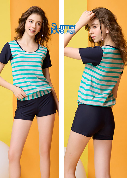 【Summer Love 夏之戀】大女短袖長版二件式泳衣-S23709