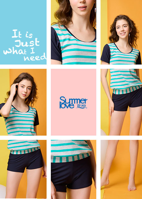 【Summer Love 夏之戀】大女短袖長版二件式泳衣-S23709