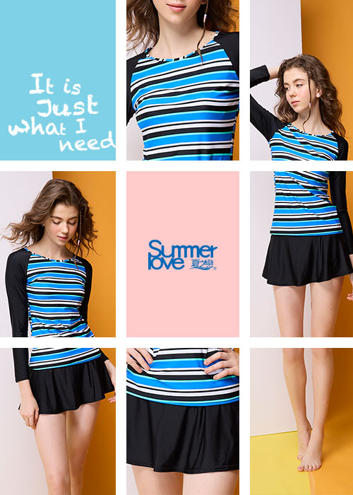 【Summer Love 夏之戀】加大碼長袖衝浪裝二件式(褲連裙)-S23724