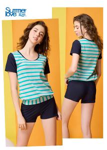 【Summer Love 夏之戀】大女短袖長版二件式泳衣-S23709