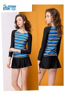 【Summer Love 夏之戀】加大碼長袖衝浪裝二件式(褲連裙)-S23724